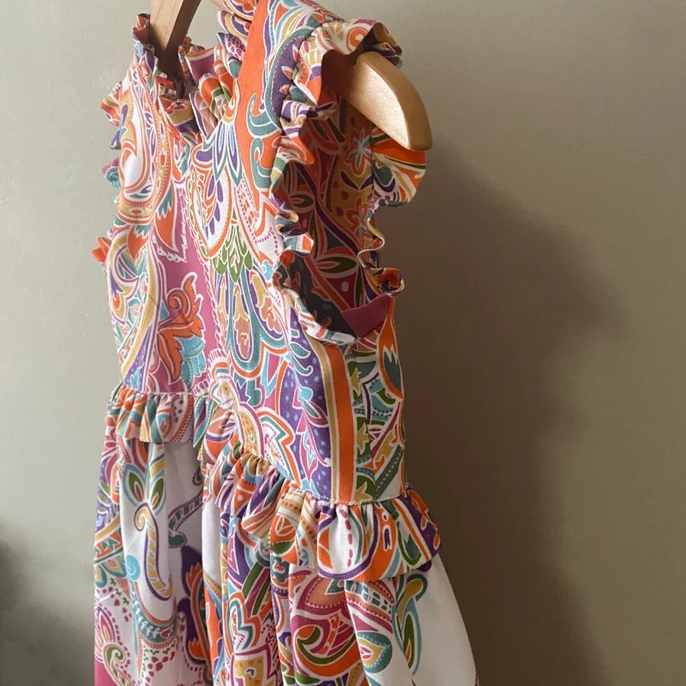 Handmade Children's Multicolour Cotton Poly Sleeveless Triangle Cut Out Dress - Picture 12 of 15